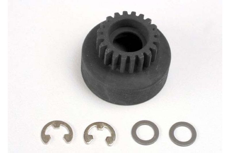 Clutch bell, (20-tooth)/ 5x8x0.5mm fiber washer (2)/ 5mm E-clip (requires #4611-ball bearings, 5x11x