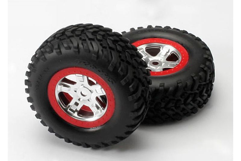 Tires &amp; wheels, assembled, glued (SCT, satin chrome, red beadlock wheels (dual profile 2.2&#039;