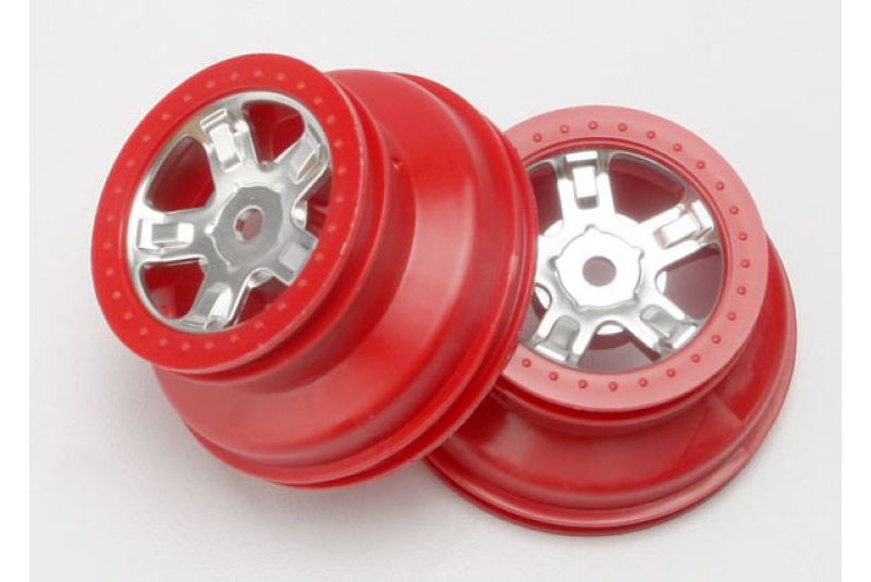 Wheels, SCT satin chrome, red beadlock style, dual profile (1.8&#039;&#039; inner, 1.4&#039;&#039; o