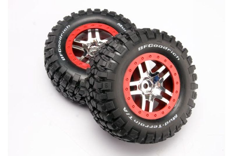Tires &amp; wheels, assembled, glued (SCT Split-Spoke chrome, red beadlock style wheels, BFGoodrich®