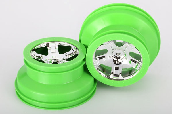 Wheels, SCT, chrome, green beadlock style, dual profile (2.2&#039;&#039; outer 3.0&#039;&#039; inner