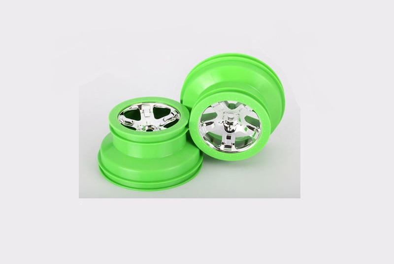 Wheels, SCT Split-Spoke, chrome, green beadlock style, dual profile (2.2&#039;&#039; outer 3.0&#039;