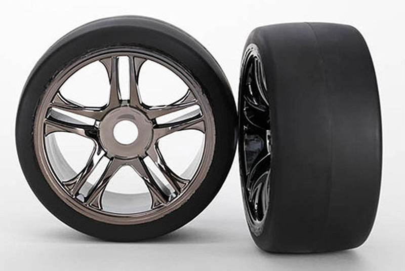 Tires &amp; wheels, assembled, glued (split-spoke, black chrome wheels, slick tires (S1 compound), f