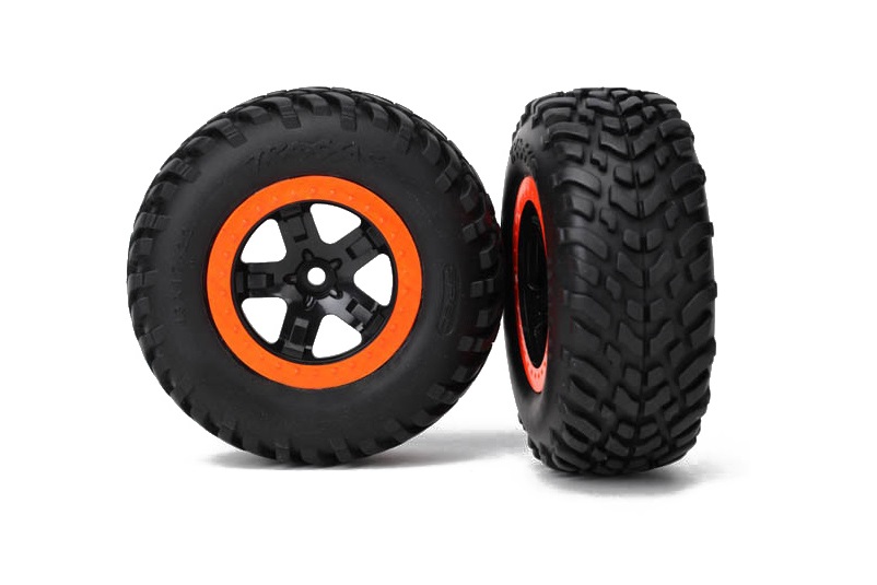 Tires &amp; wheels, assembled, glued (SCT black, orange beadlock wheels, SCT off-road racing tire, f