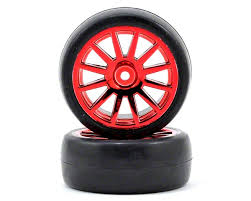 Tires &amp; wheels, assembled, glued (12-spoke red chrome wheels, slick tires) (2)