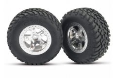 Tires &amp; wheels, assembled, glued (SCT satin chrome, beadlock style wheels, SCT off-road racing t