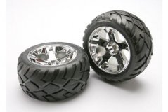 Tires &amp; wheels, assembled, glued (All-Star chrome wheels, Anaconda tires, foam inserts) (nitro f