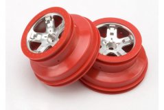 Wheels, SCT satin chrome, red beadlock style, dual profile (2.2&#039;&#039; outer, 3.0&#039;&#039; i
