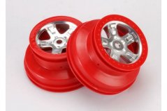 Wheels, SCT satin chrome with red beadlock, dual profile (2.2&#039;&#039; outer 3.0&#039;&#039; inne