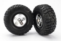 Tires & wheels, assembled, glued (2WD front) (SCT satin chrome, beadlock style wheels, Kumho tires,