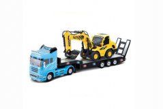 Радиоуправляемый грузовик (голубой) и трактор (жёлтый)